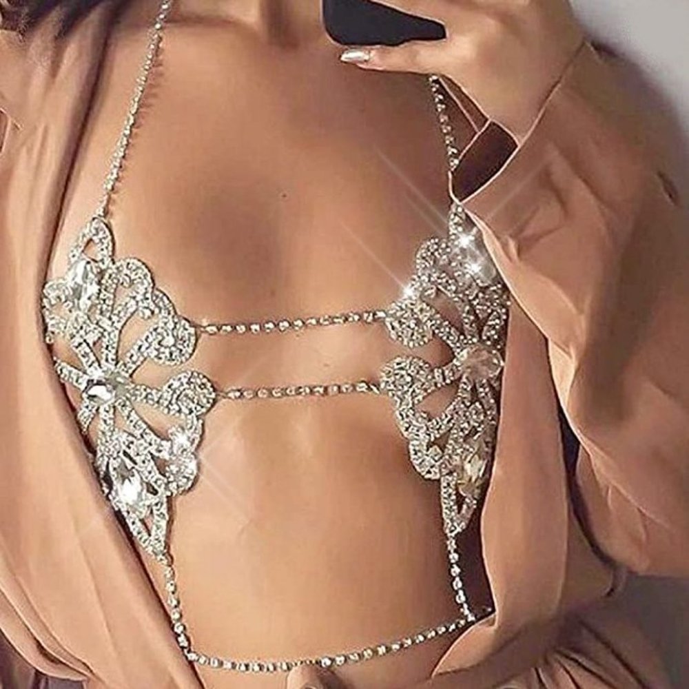 NEW Sparkling Bling Swarovski Crystal Rhinestone Bikini Top + Gift